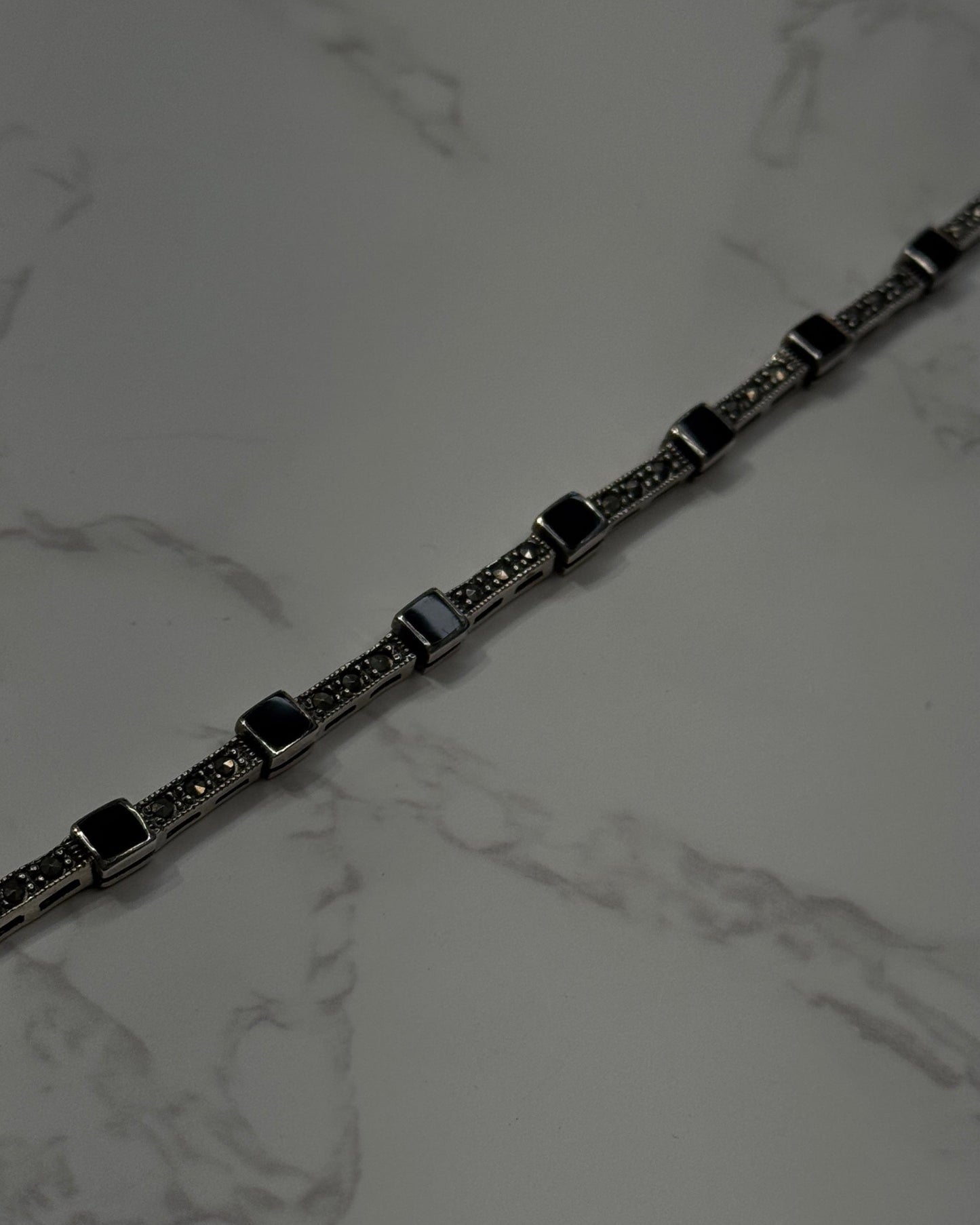 unique sterling silver bracelet with onyx and cubic zirconia