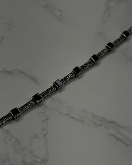 unique sterling silver bracelet with onyx and cubic zirconia
