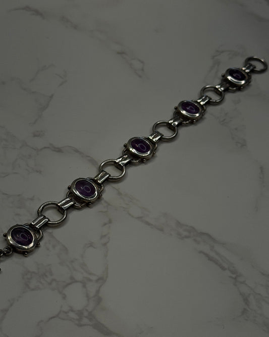sterling silver bracelet with natural amethyst oval shaped