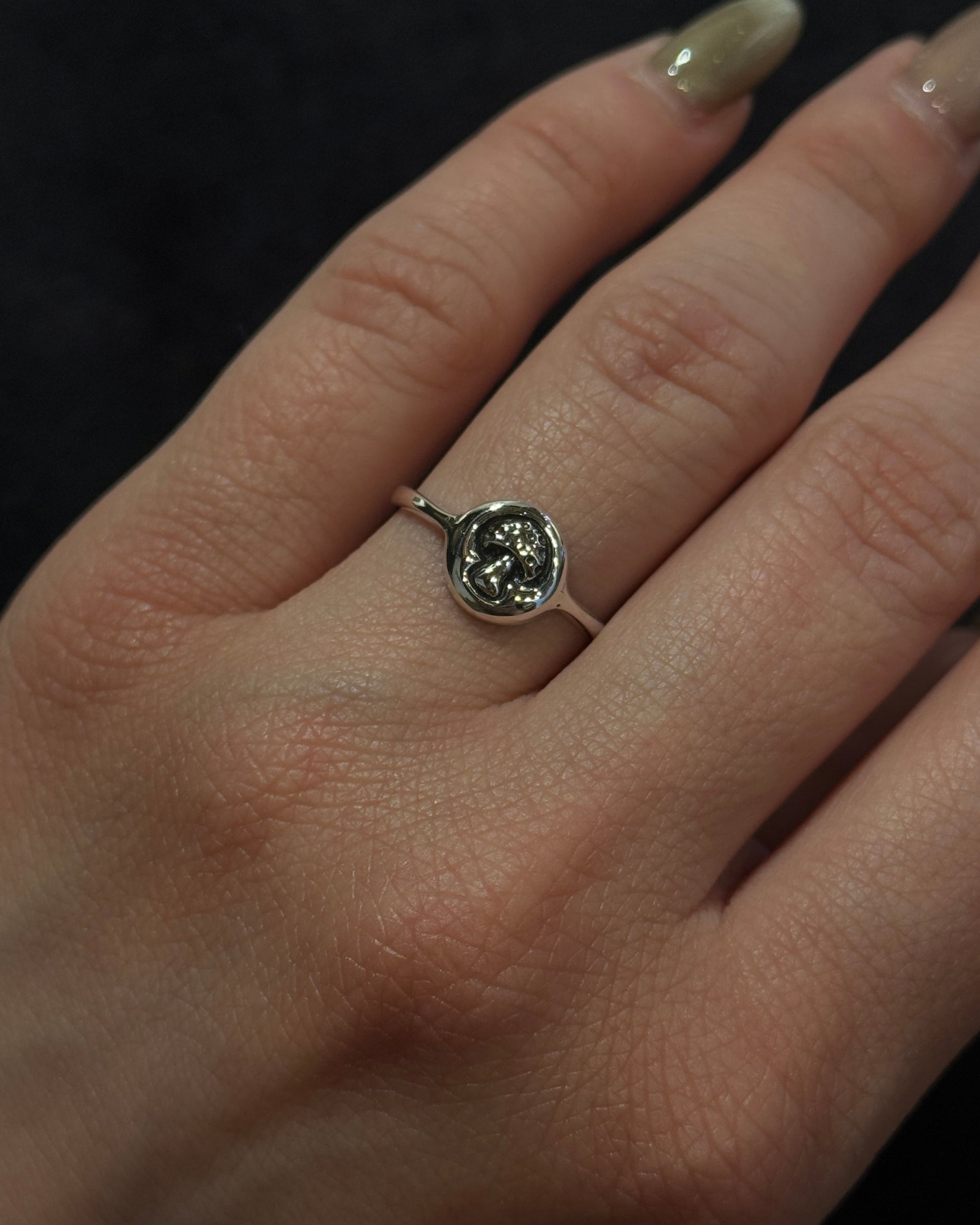cute mushroom design sterling silver ring