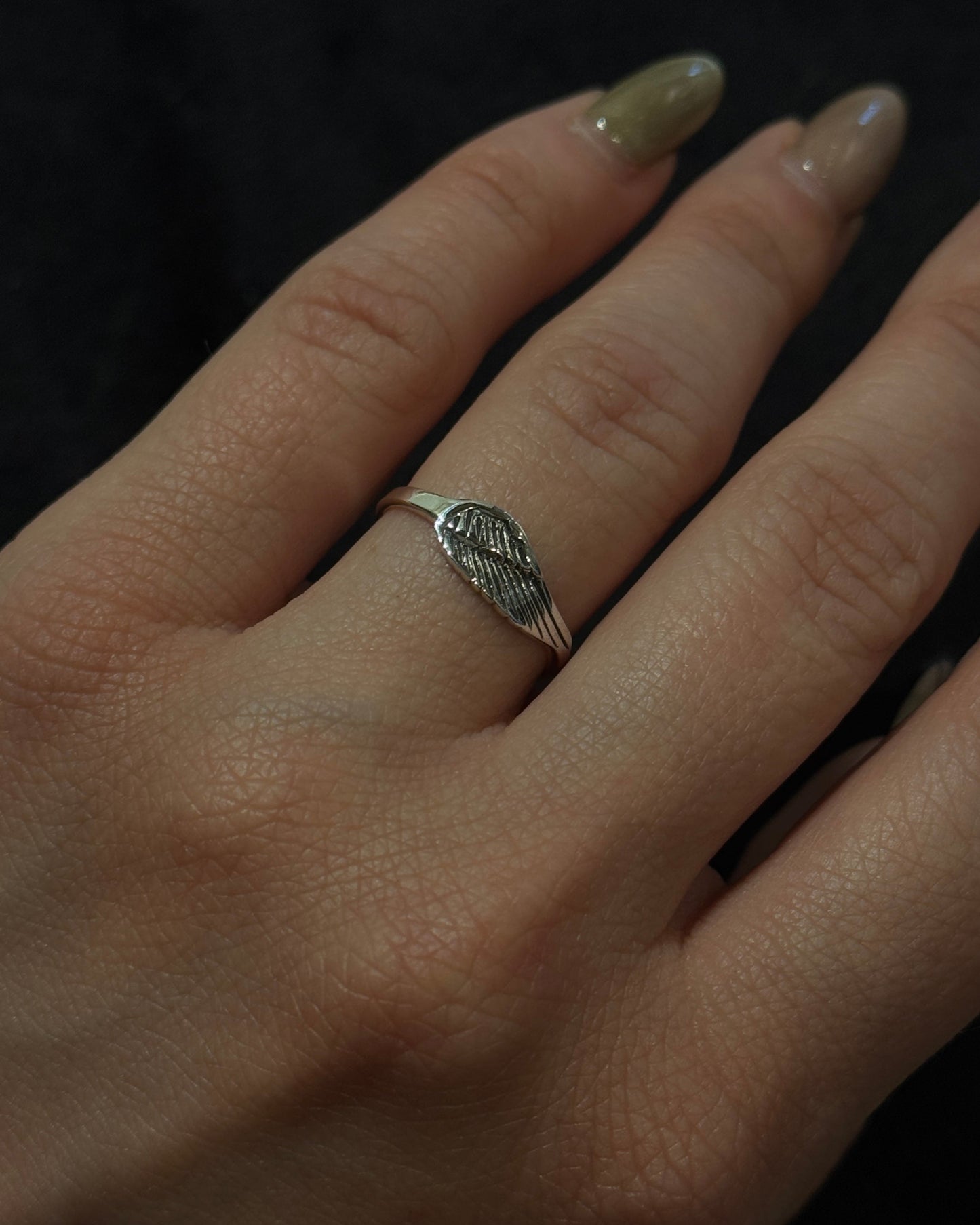 single angel wing sterling silver ring