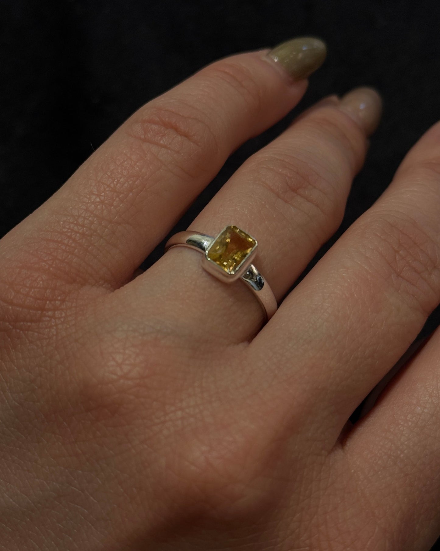 Rectangle shape citrine Sterling Silver Ring