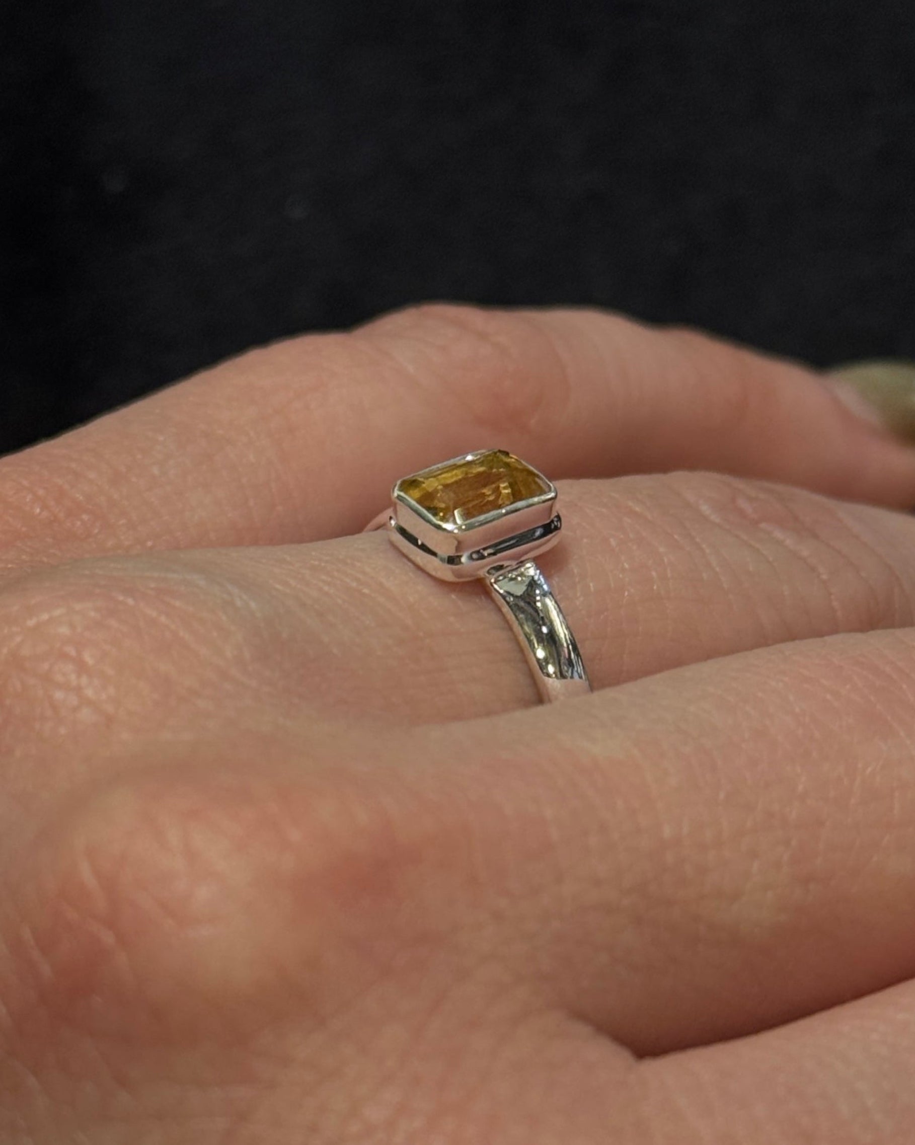 Baguette Shape Citrine Sterling Silver Ring