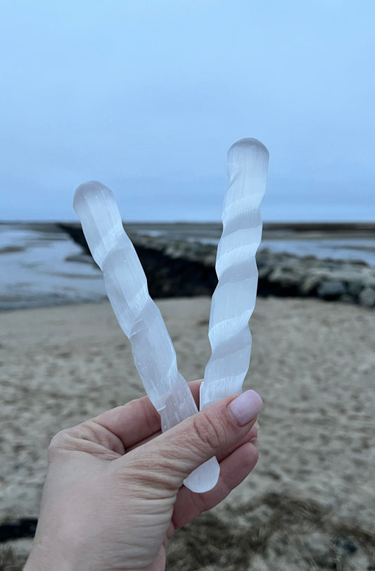 Selenite Spiral Crystal Wand