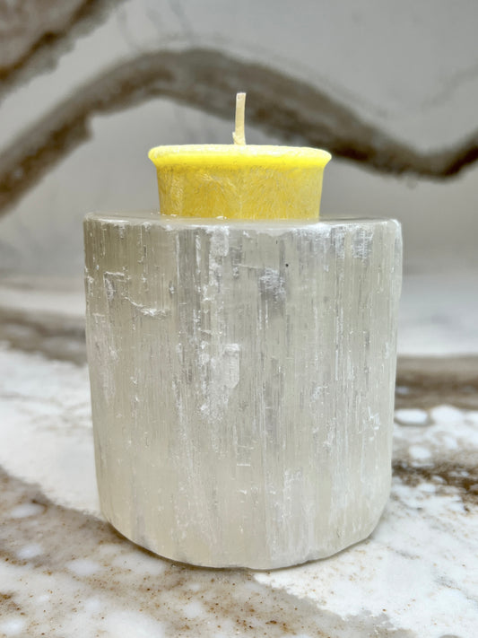 Selenite candle holder